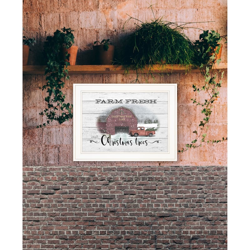 TrendyDecor4U Farmhouse "Farm Fresh Christmas Trees" Framed Print Wall